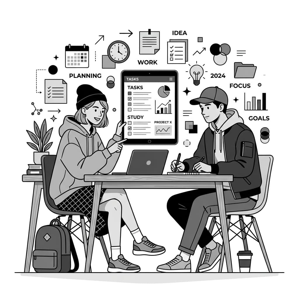 A stylish young man and woman planning their tasks together